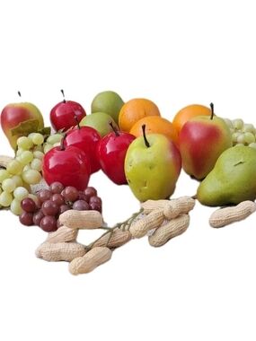 Assorted Faux Fruit Display - Red Apples, Green Pears, Oranges, Grapes, Peanuts